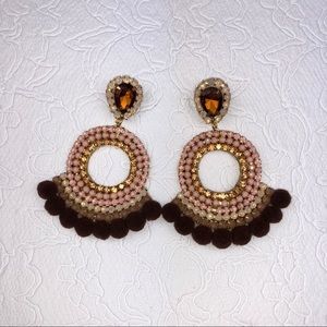 Nude Pink Brown Chandelier Hoop Statement Earrings